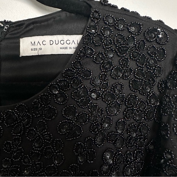 Mac Duggal HAND BEADED FLOUNCE SLEEVE MIDI DRESS Black Size 12 Style 10771 - Picture 9 of 12